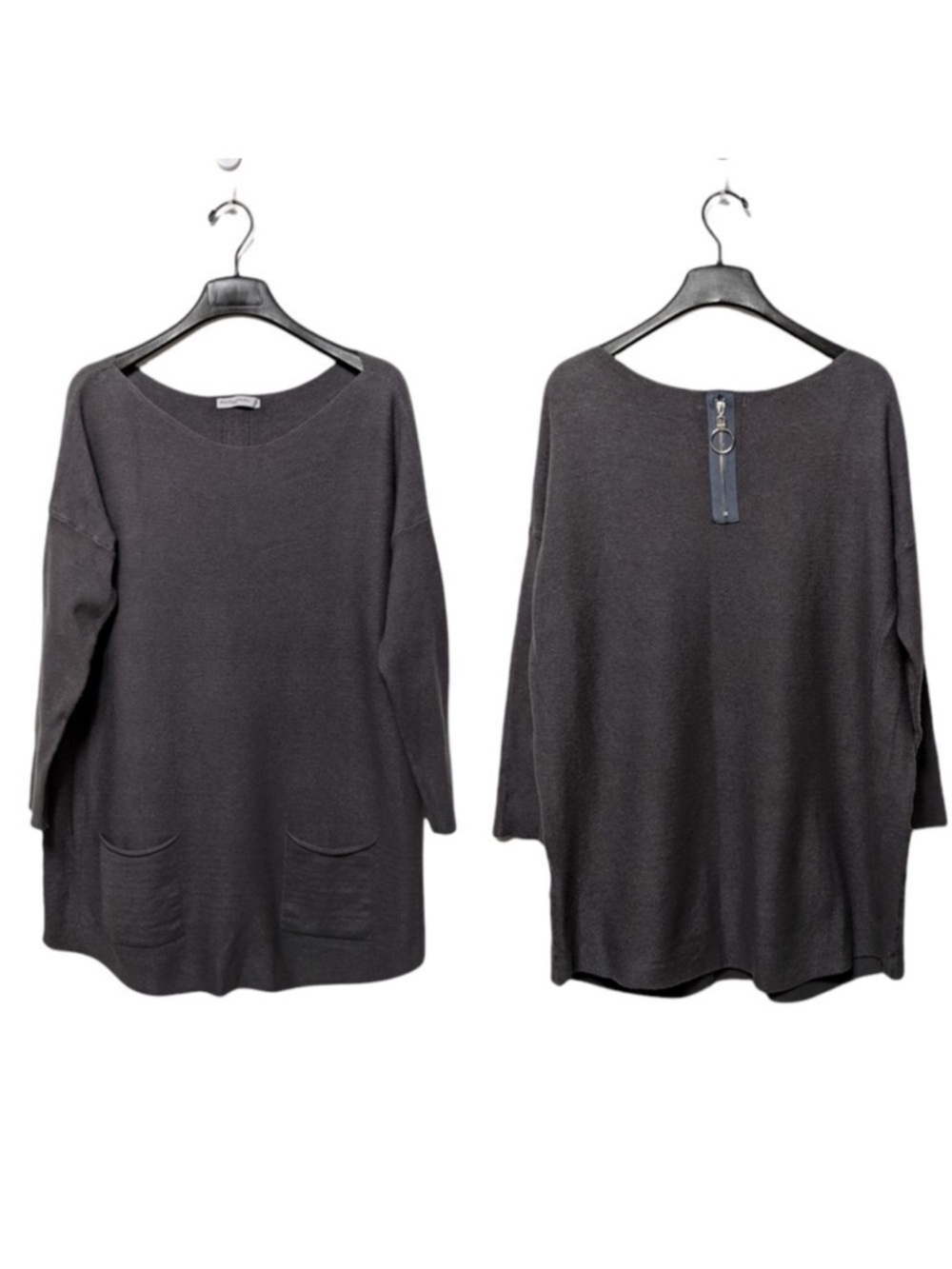 ANGELA MARA Lagenlook Knit Pocket Tunic Oversized Sweater S